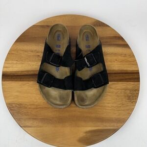 Mens Birkenstock Arizona Soft Footbed Black Suede Slides Sandals Size EU 40 GUC
